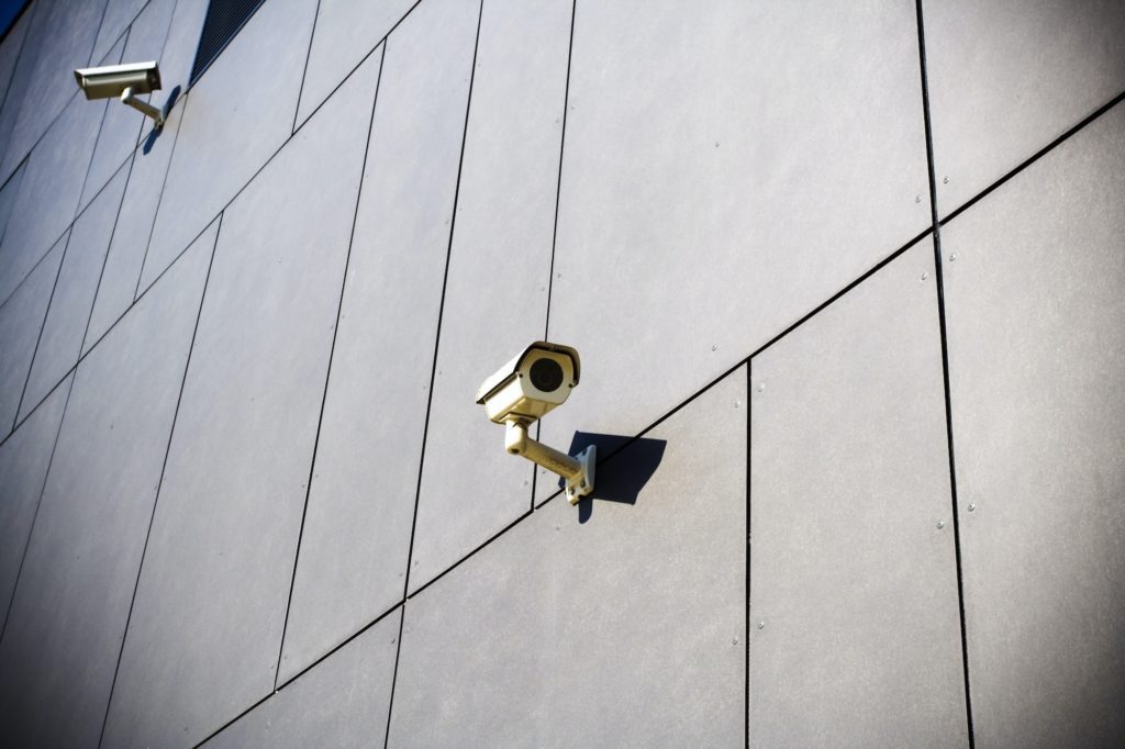 Security cameras on dark building