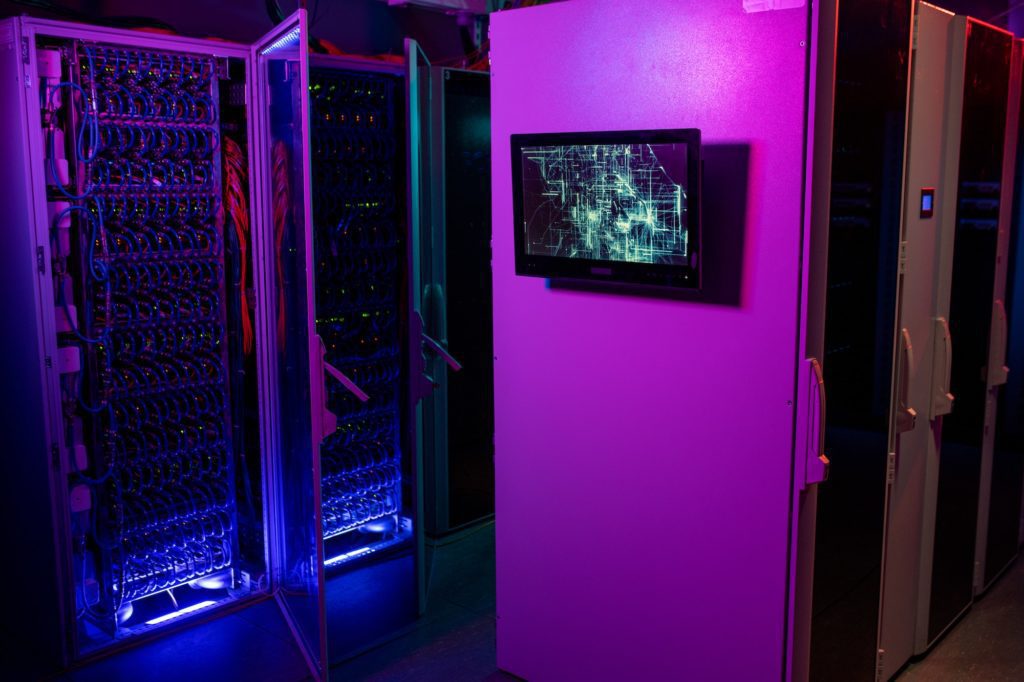 Monitor on server rack cabinet in data center
