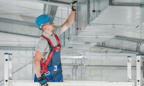 Commercial HVAC Systems Installation Inside the Warehouse