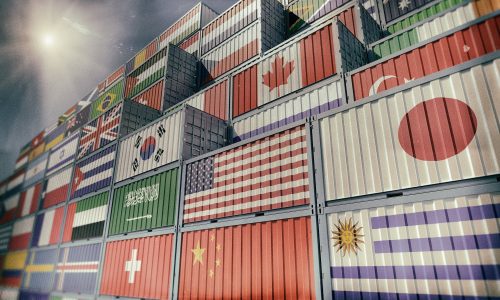 Container Terminal - Freight container with different national flag designs