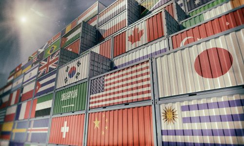 Container Terminal – Freight container with different national flag designs Container Terminal - Freight container with different national flag designs