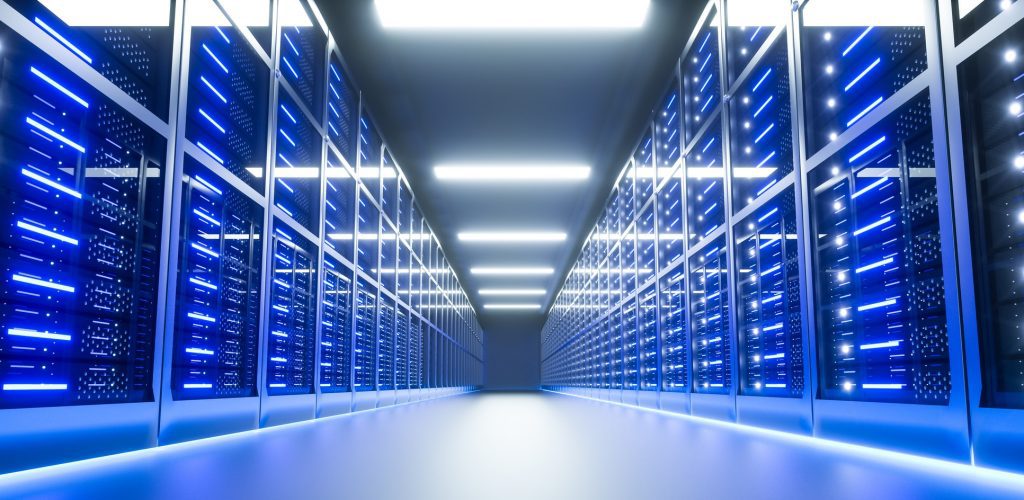 Server room interior in datacenter. 3D Render